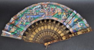 19TH CENTURY CHINESE HAND PAINTED FAN IN CASE