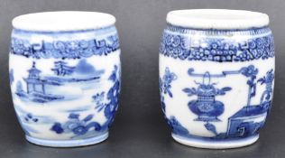 PAIR OF 19TH CENTURY CHINESE BLUE & WHITE PORCELAIN BARRELS