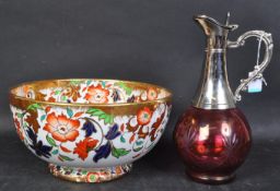 19TH CENTURY CRANBERRY SILVER PLATE CLARET JUG & BOWL