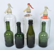 COLLECTION OF SODA SYPHONS & GREEN PUB BOTTLES
