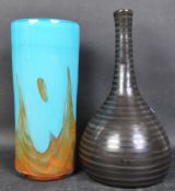 TWO RETRO VINTAGE GLASS DECORATIVE VASES