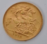 22CT GOLD 1912 GEORGE V HALF SOVEREIGN COIN