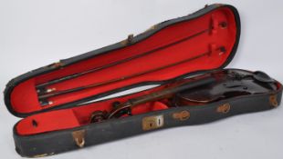 19TH CENTURY VIOLIN WITH TWO BOWS & CASE