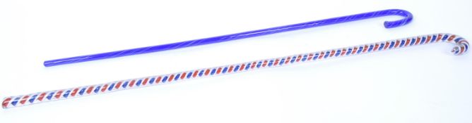 TWO VICTORIAN NAILSEA GLASS WALKING CANES / STICKS