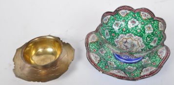 MIDDLE EASTERN HAND PAINTED TEA BOWL & SAUCER WITH ANOTHER