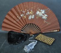 ASSOTRTMENT OF VINTAGE LADIES ACCESSORIES - PURSE- FAN - HEAD BAND