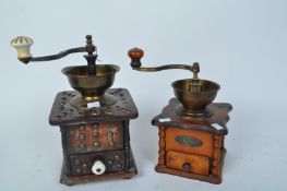 TWO 20TH CENTURY WOODEN COFFEE GRINDERS