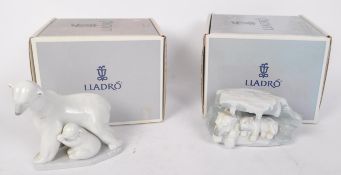 TWO LLADRO SPANISH PORCELAIN POLAR BEAR FIGURES