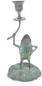 VINTAGE BRONZED METAL FROG CANDLESTICK