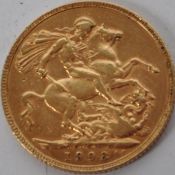 22CT GOLD 1908 FULL SOVEREIGN COIN