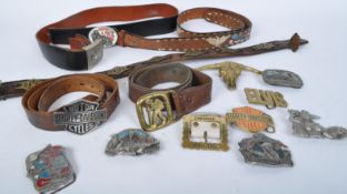 ASSORTMENT OF VINTAGE BUCKLES & BELTS - INC HARLEY DAVIDSON