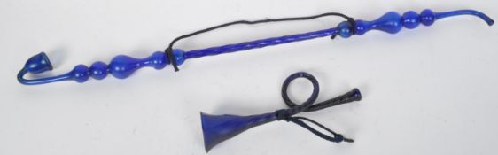 VICTORIAN BRISTOL BLUE GLASS PIPE & HORN