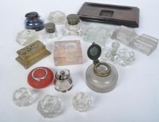 ASSORTMENT OF VINTAGE INKWELLS - GLASS & BRASS EXAMPLES