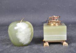 VINTAGE 1970S BRASS & ONYX LIGHTER W APPLE ORNAMENT