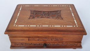 INLAID CARVED MAHOGANY WOODEN BOX
