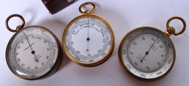 THREE EDWARDIAN & LATER COMPENSATED POCKET BAROMETER