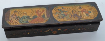 EARLY 20TH CENTURY INDIAN HAND PAINTED PEN CASE BOX