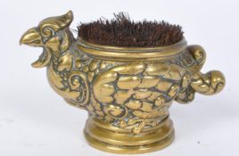 EARLY 20TH CENTURY BRASS REPOUSSE COCKEREL PEN WIPER