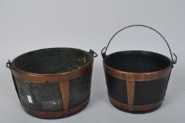 TWO 19TH CENTURY EBONISED WOOD & COPPER BUCKETS