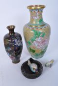 COLLECTION 20TH CENTURY CLOISONNE ITEMS - VASES & CHICK