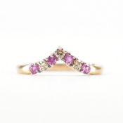HALLMARKED 9CT GOLD RUBY & DIAMOND WISHBONE RING