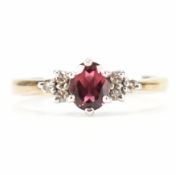 HALLMARKED 9CT GOLD RUBELLITE & DIAMOND RING