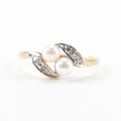 HALLMARKED 9CT GOLD PEARL & DIAMOND RING
