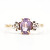 HALLMARKED AMETHYST & DIAMOND THREE STONE RING