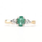 HALLMARKED EMERALD & DIAMOND THREE STONE RING