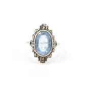 ART DECO 15CT GOLD & BLUE STONE DRESS RING