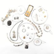 ASSORTED COLLECTION OF SILVER & WHITE METAL JEWELLERY