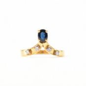 HALLMARKED 18CT GOLD SAPPHIRE & DIAMOND WISHBONE RING