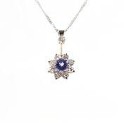 HALLMARKED 9CT WHITE GOLD TANZANITE & DIAMOND PENDANT NECKLACE
