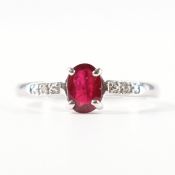 HALLMARKED 9CT WHITE GOLD RUBY & DIAMOND RING
