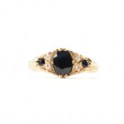 HALLMARKED 9CT GOLD SAPPHIRE & DIAMOND THREE STONE RING