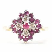 HALLMARKED 9CT GOLD RUBY & DIAMOND CLUSTER RING