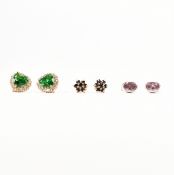 THREE PAIRS 9CT GOLD GEM SET EARRINGS
