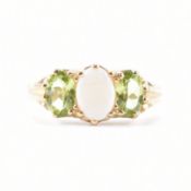HALLMARKED 9CT GOLD OPAL & PERIDOT THREE STONE RING