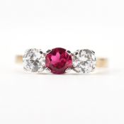 HALLMARKED 9CT GOLD SYNTHETIC RUBY & CZ RING