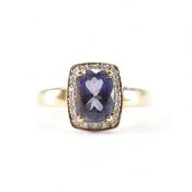 HALLMARKED 9CT GOLD IOLITE & DIAMOND RING
