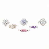 COLLECTION OF SIX SILVER GEM SET RINGS