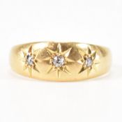 HALLMARKED 18CT GOLD & DIAMOND THREE STONE DOME RING