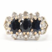 HALLMARKED 9CT GOLD SAPPHIRE & WHITE STONE RING