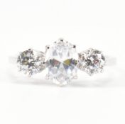 HALLMARKED 9CT WHITE GOLD CZ THREE STONE RING