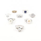 COLLECTION OF EIGHT 925 SILVER GEMSTONE SET RINGS