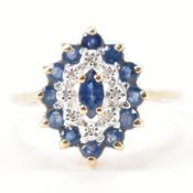 HALLMARKED 9CT GOLD SAPPHIRE & DIAMOND CLUSTER RING