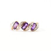 HALLMARKED 9CT GOLD AMETHYST & DIAMOND RING