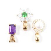 THREE HALLMARKED 9CT GOLD AND GEM SET PENDANTS