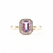 9CT GOLD AMETHYST & DIAMOND HALO RING