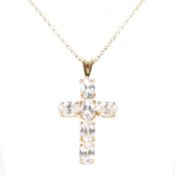 9CT GOLD CHAIN NECKLACE & STONE SET CROSS PENDANT